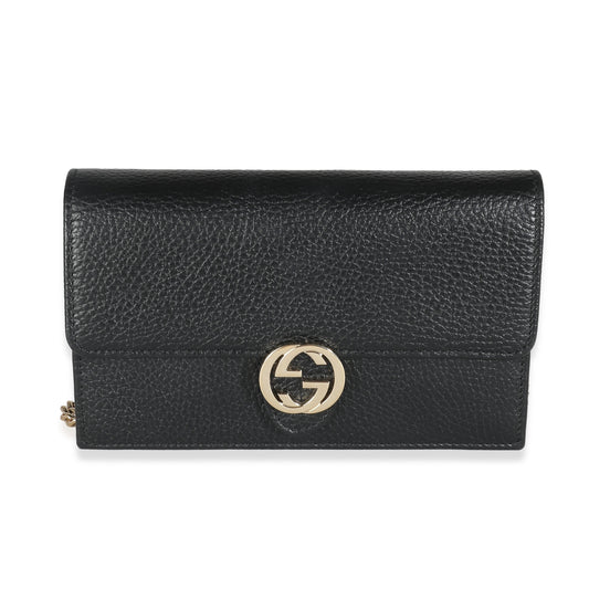 Black Dollar Calfskin Interlocking G Chain Wallet