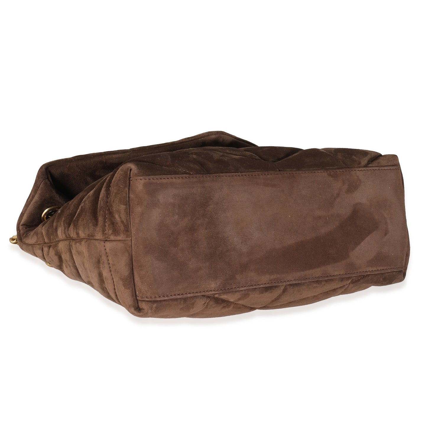 Brown Quilted Suede Small Puffer Bag