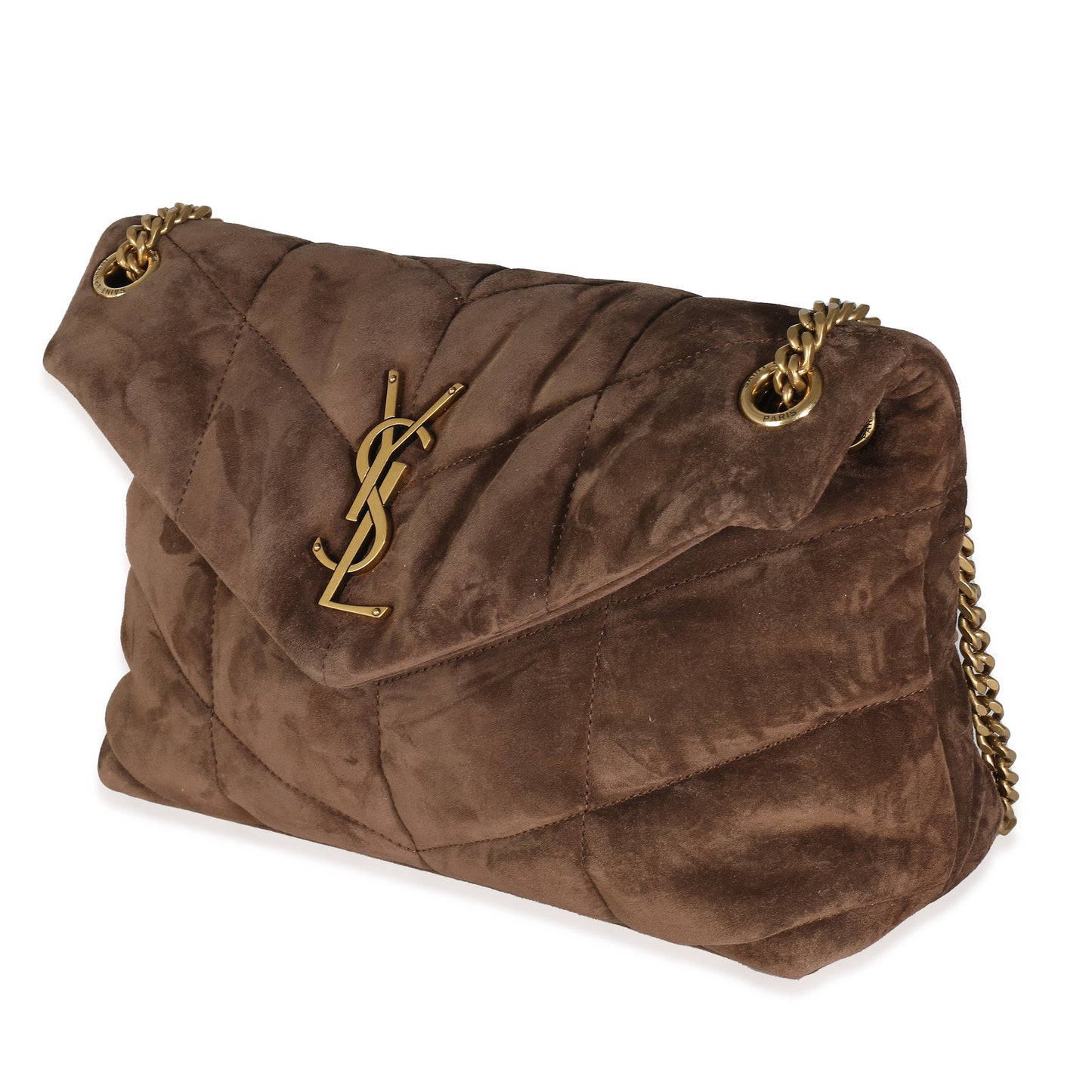 Brown Quilted Suede Small Puffer Bag