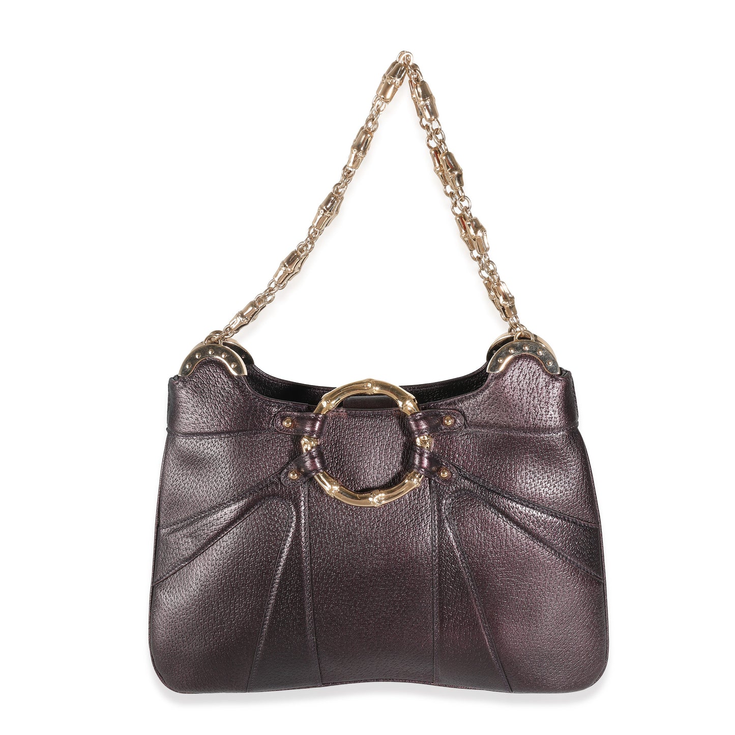 Purple Metallic Leather Bamboo Chain Shoulder Bag