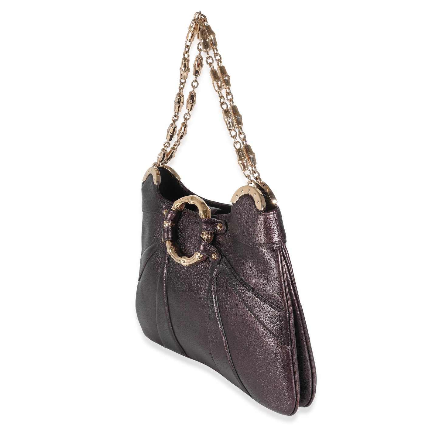 Purple Metallic Leather Bamboo Chain Shoulder Bag