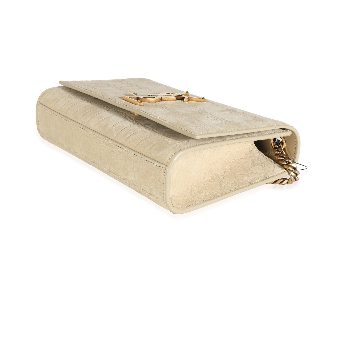 Nougat Beige Croc Embossed Suede Small Kate Chain Bag