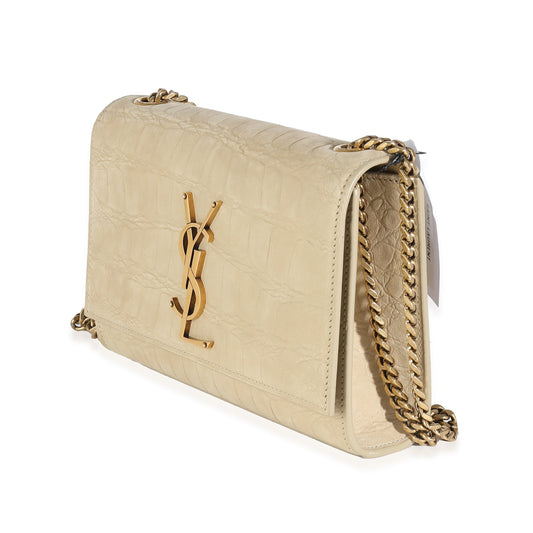 Nougat Beige Croc Embossed Suede Small Kate Chain Bag