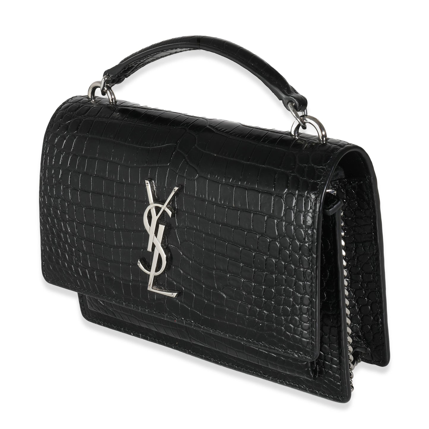 Black Shiny Croc Embossed Sunset Chain Wallet