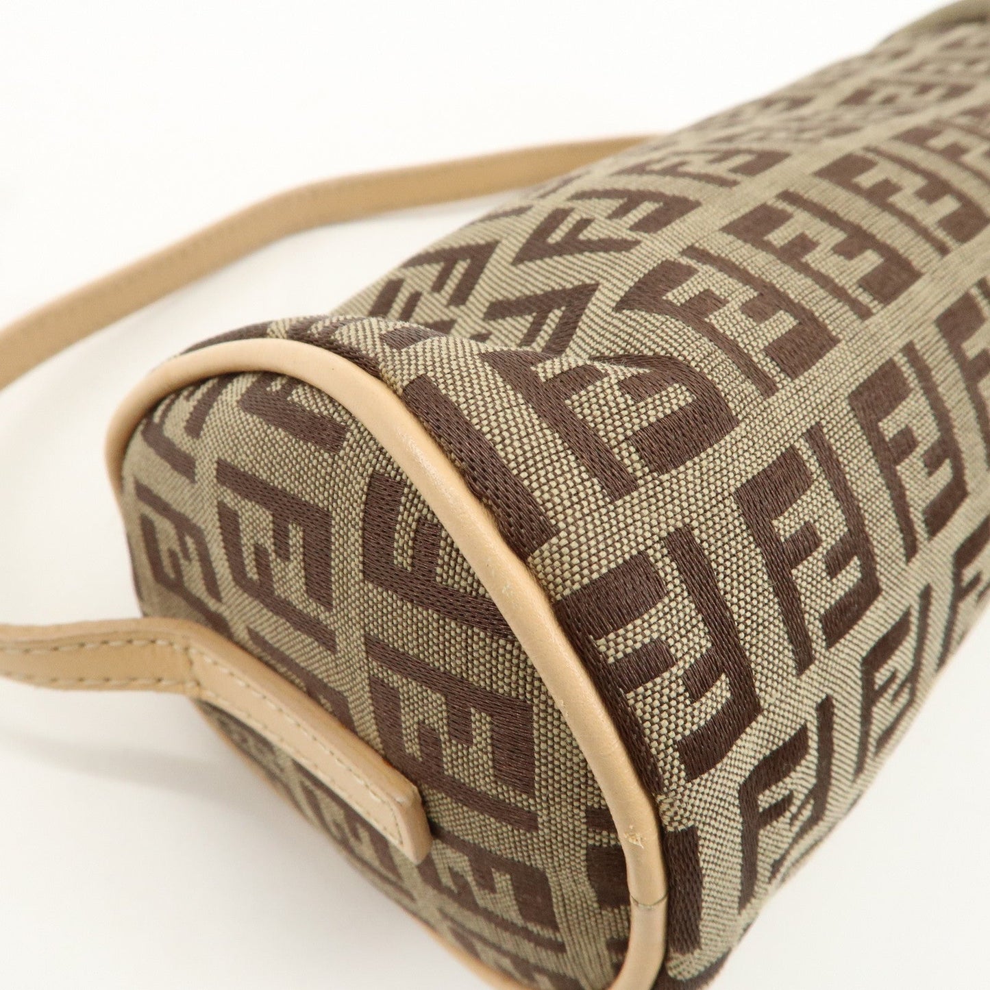 FENDI Zucchino Canvas Leather Pouch Hand Bag Beige Brown 7N0036