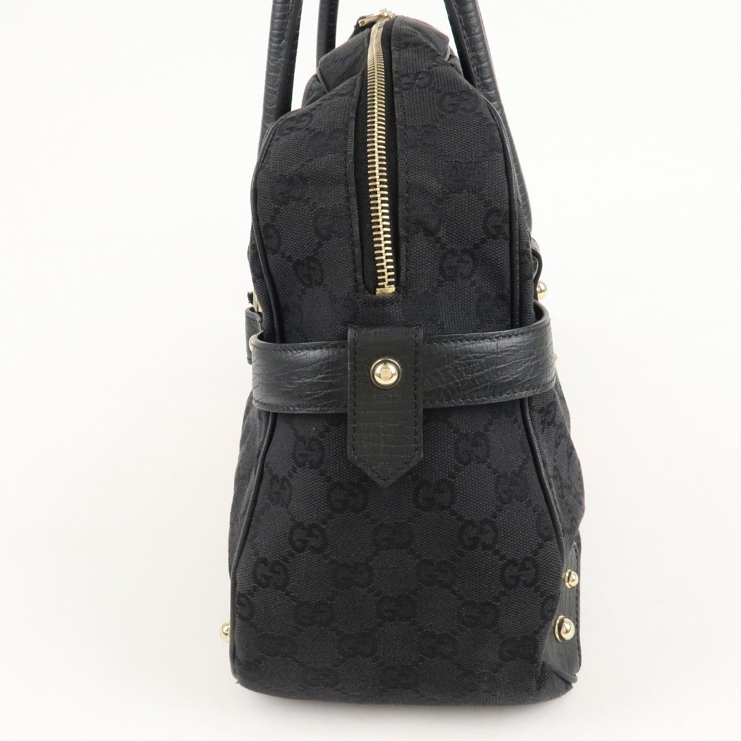 GUCCI Sherry Horsebit GG Canvas Leather Boston Bag 131021