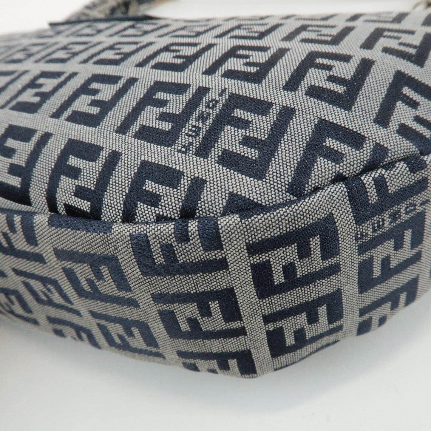 FENDI Zucchino Canvas Leather Shoulder Bag Navy Grey