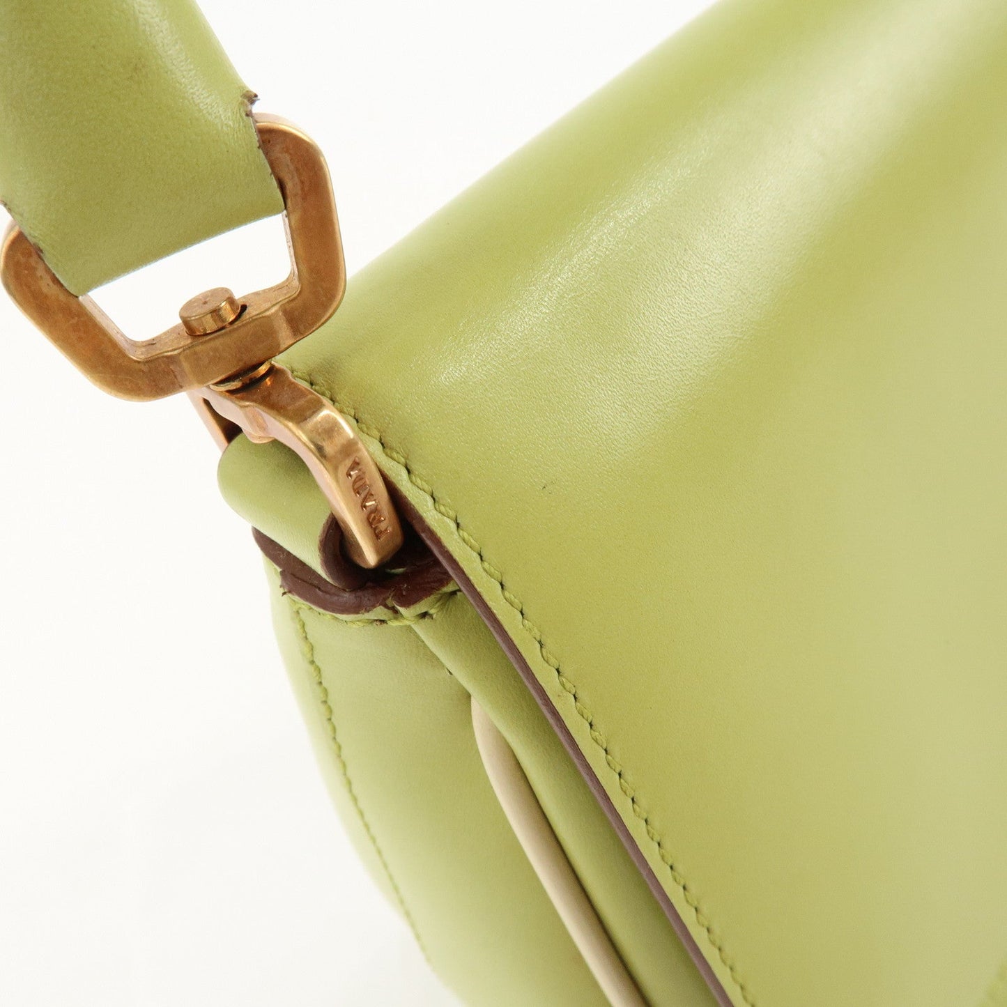 PRADA Leather Shoulder Bag Hand Bag Light Green B10689