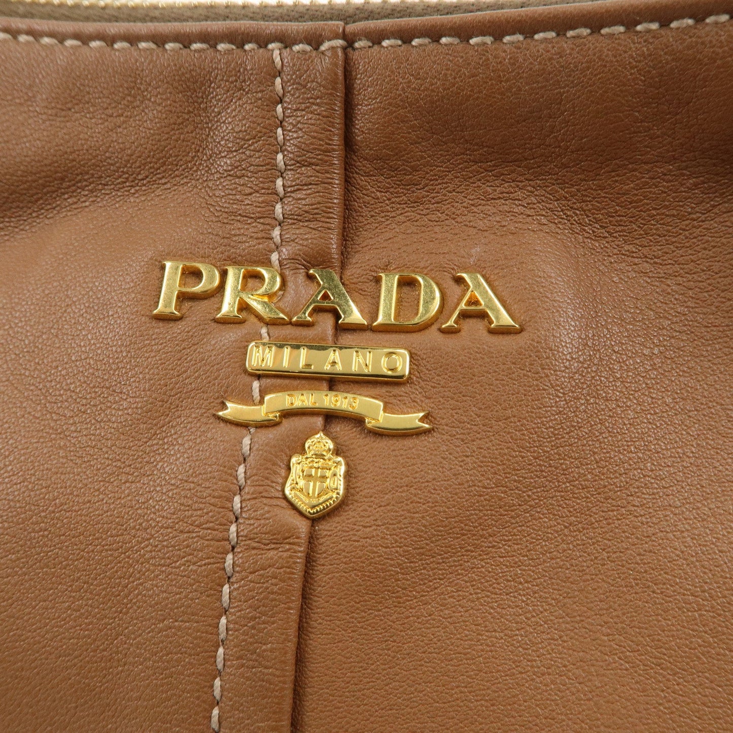 PRADA Leather Shoulder Bag Hand Bag Brown