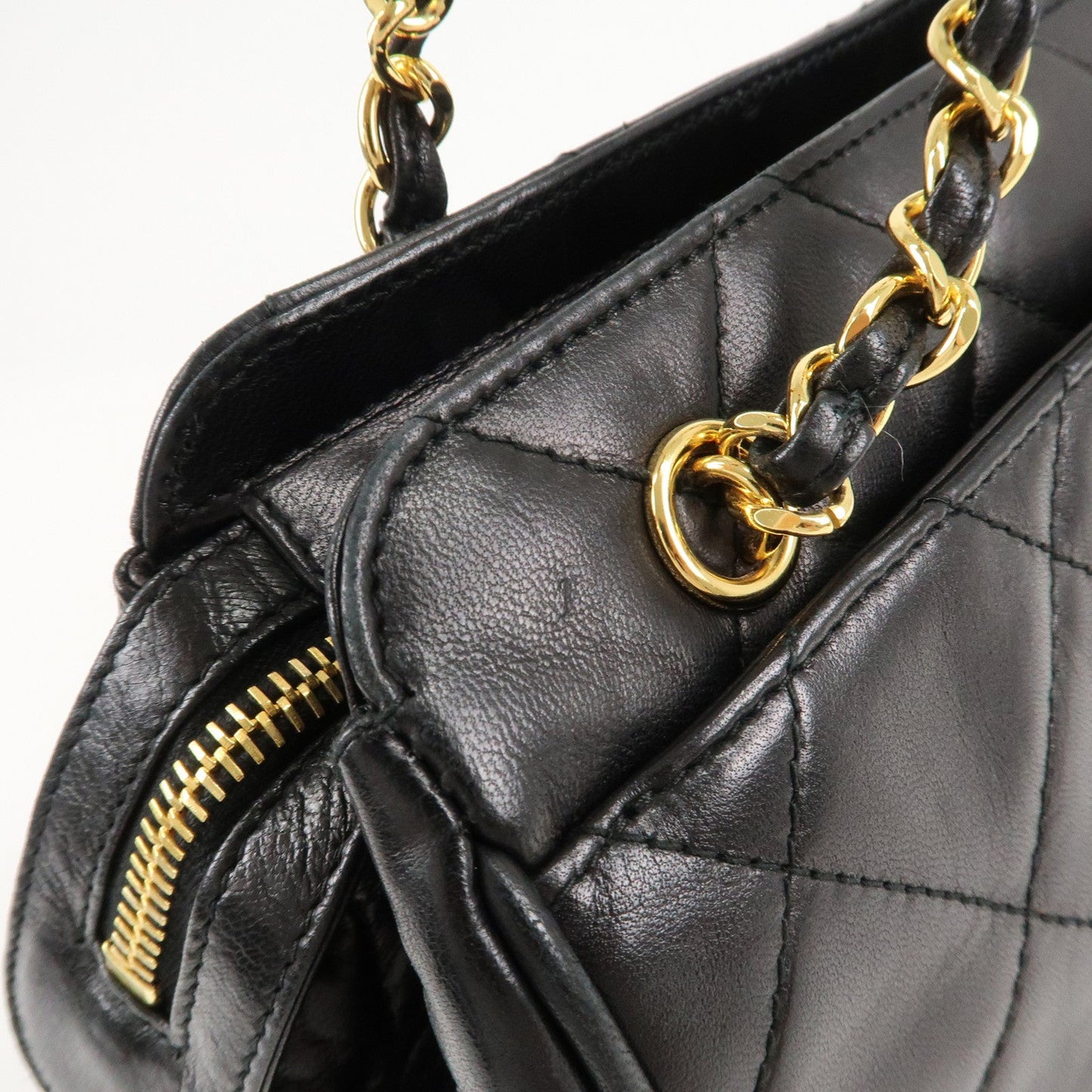 CHANEL Matelasse Lamb Skin COCO Mark Chain Shoulder Bag Black