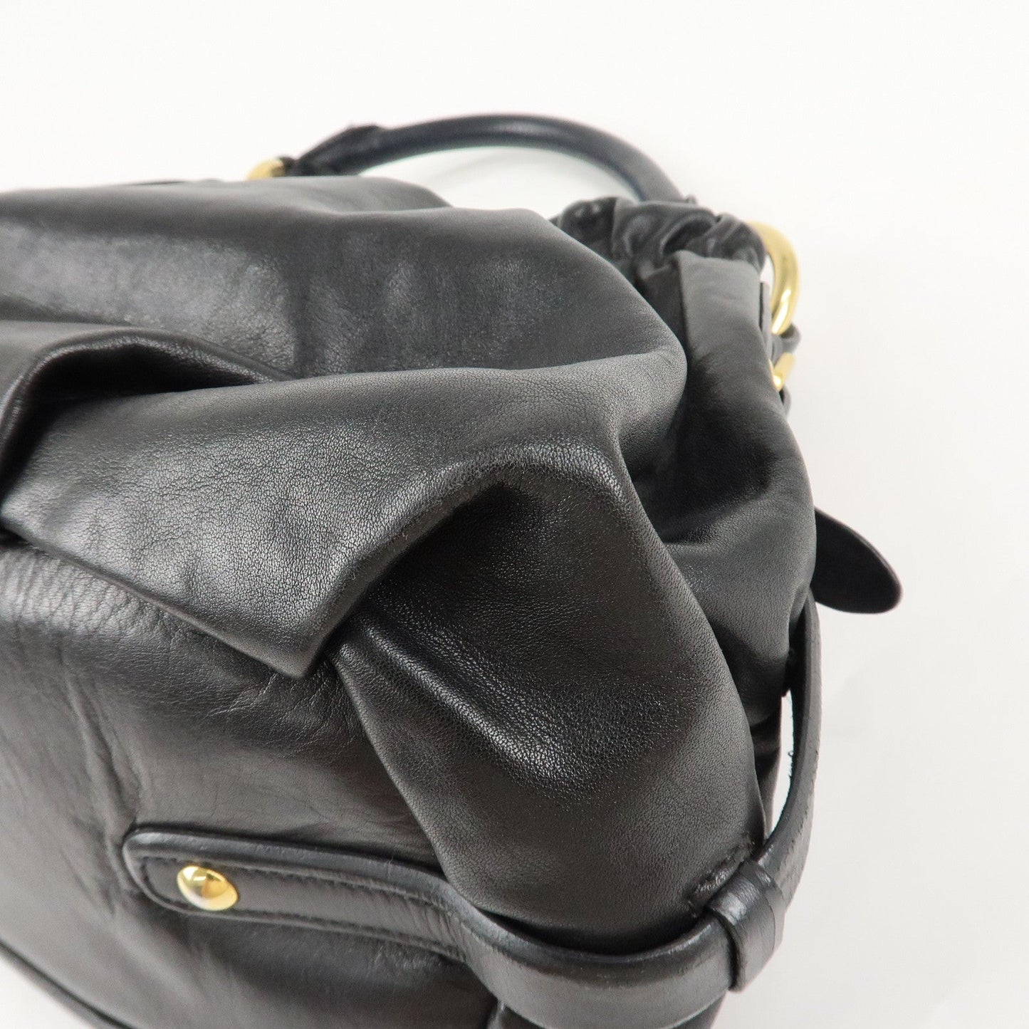 PRADA Leather Shoulder Bag Hand Bag Black Gold Hardware