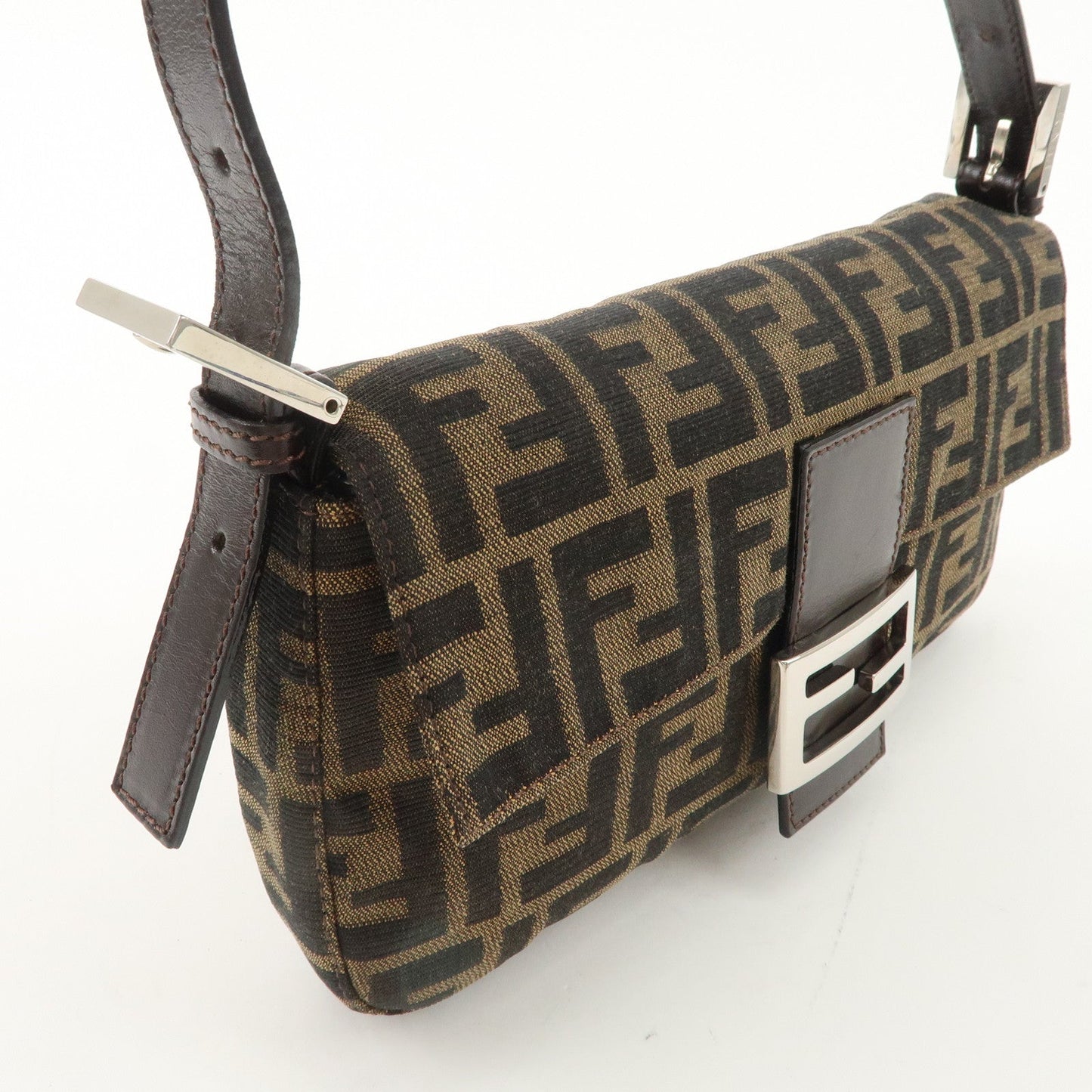 FENDI Mamma Baguette Canvas Shoulder Bag Hand Bag Brown 26424