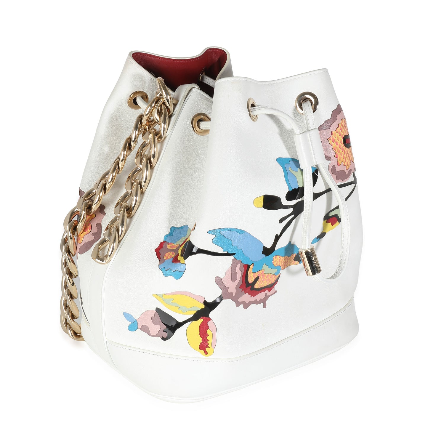 White Calfskin Multicolor Python Appliqué Paradise Bubble Bucket