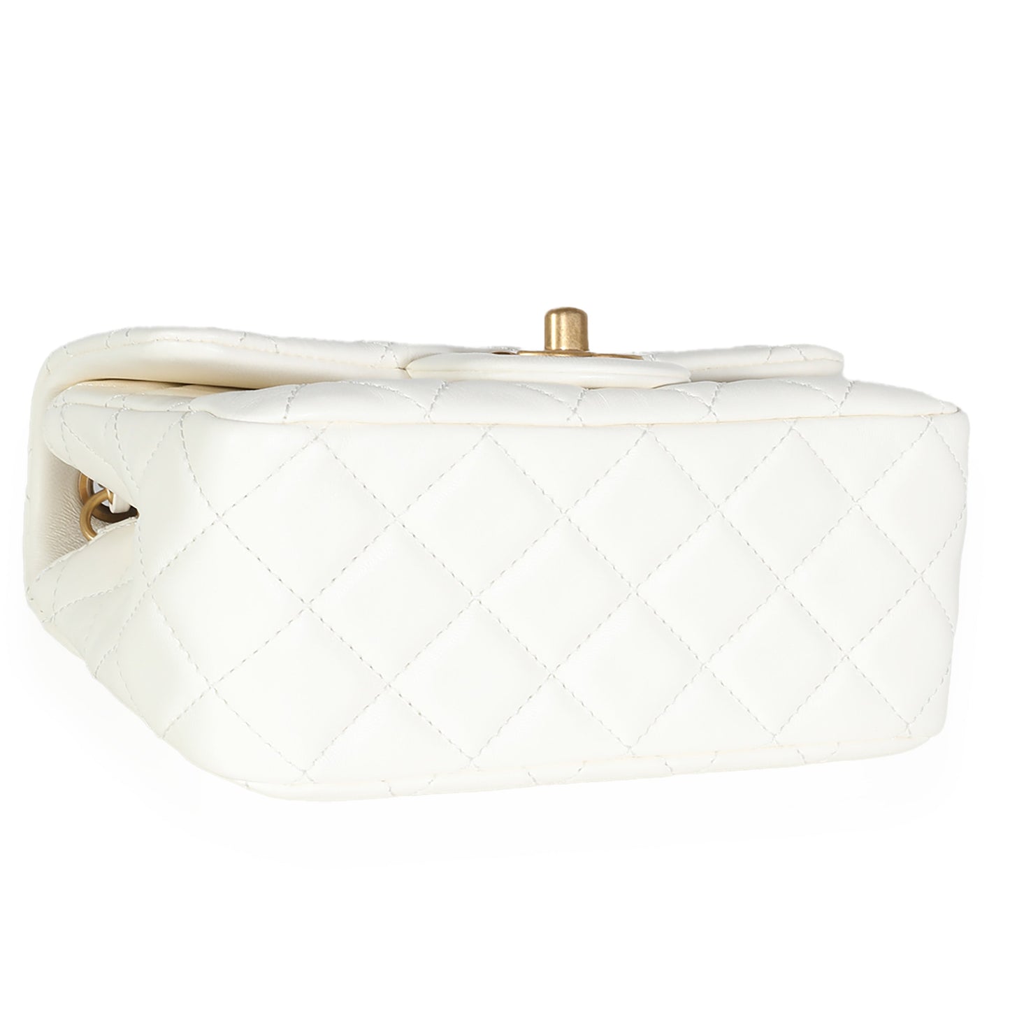 White Quilted Lambskin Pearl Crush Mini Flap Bag