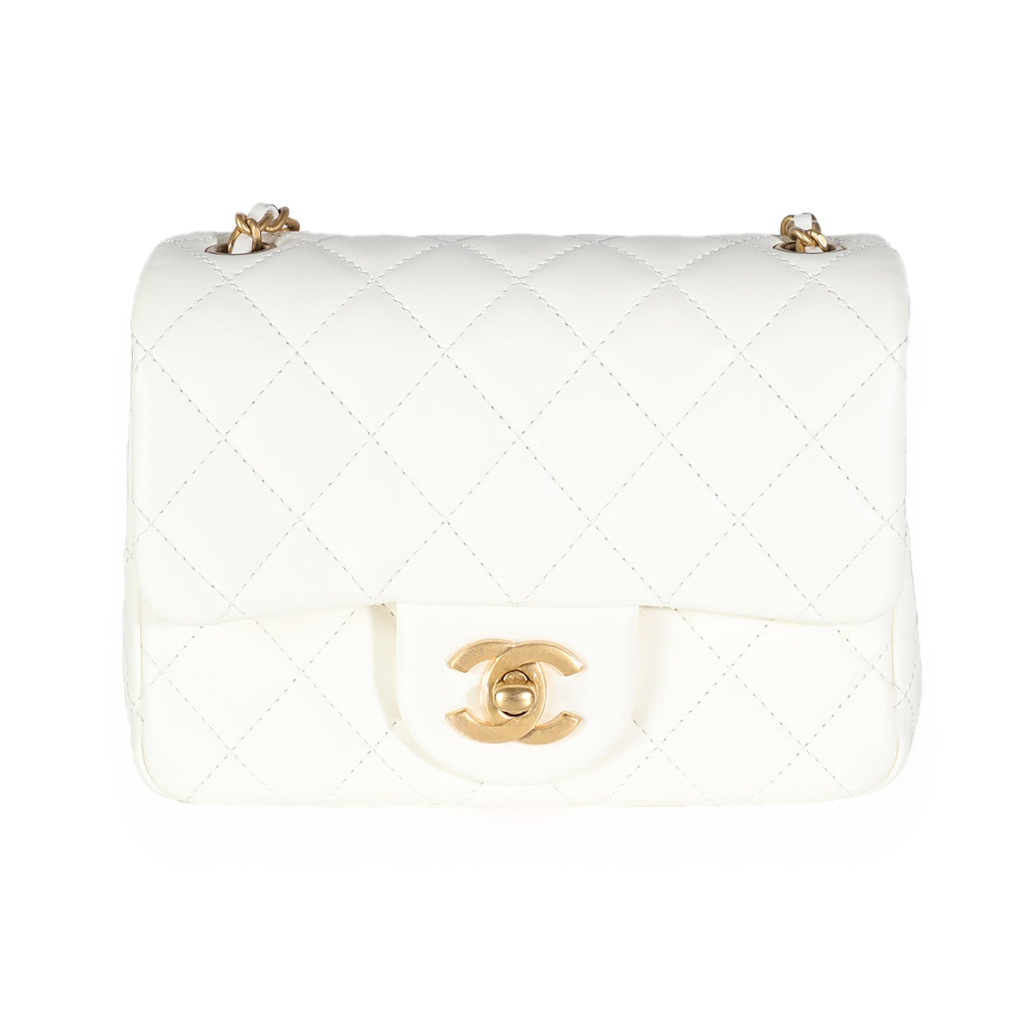 White Quilted Lambskin Pearl Crush Mini Flap Bag