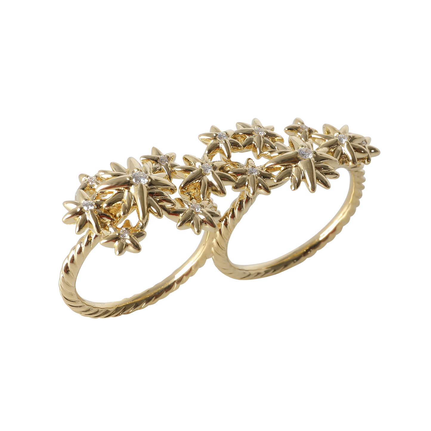 Starburst Two Finger Ring in 18k Yellow Gold 0.25 CTW