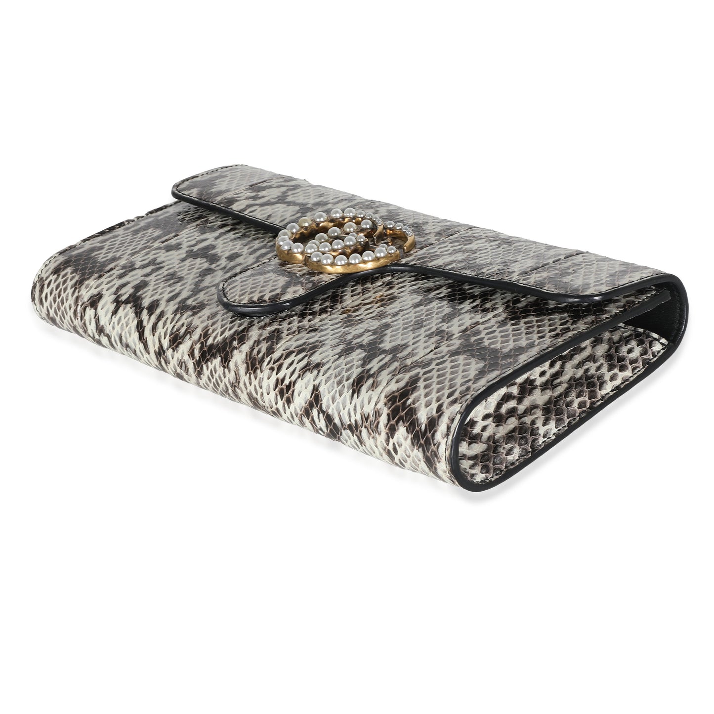 Beige Snakeskin Pearly GG Marmont Clutch