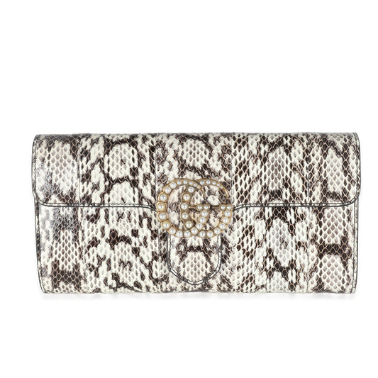 Beige Snakeskin Pearly GG Marmont Clutch