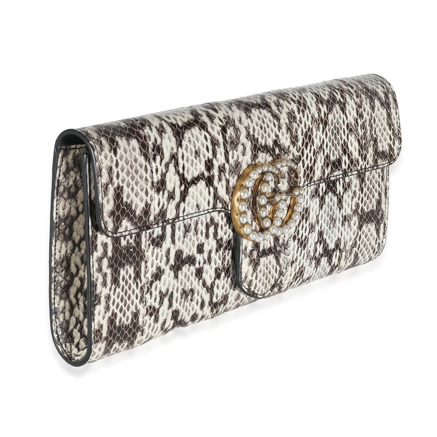 Beige Snakeskin Pearly GG Marmont Clutch