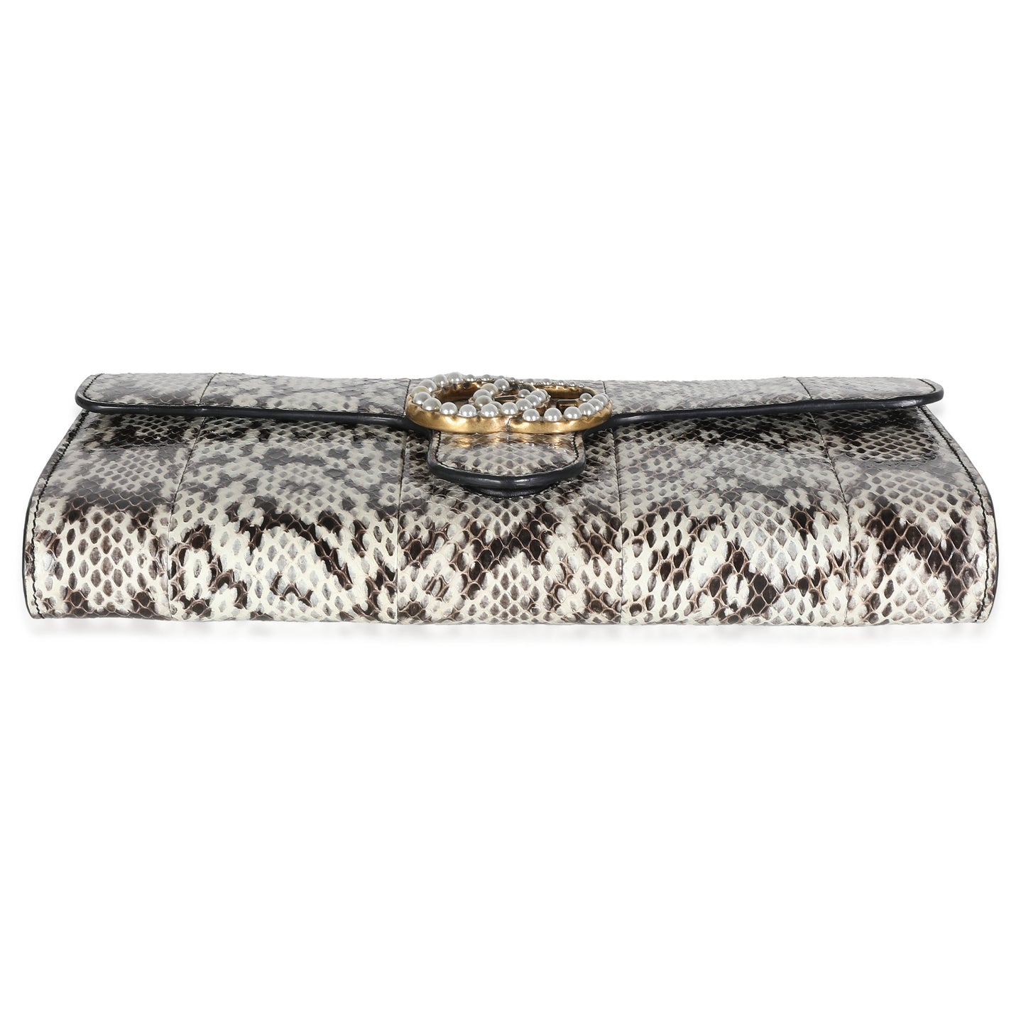 Beige Snakeskin Pearly GG Marmont Clutch