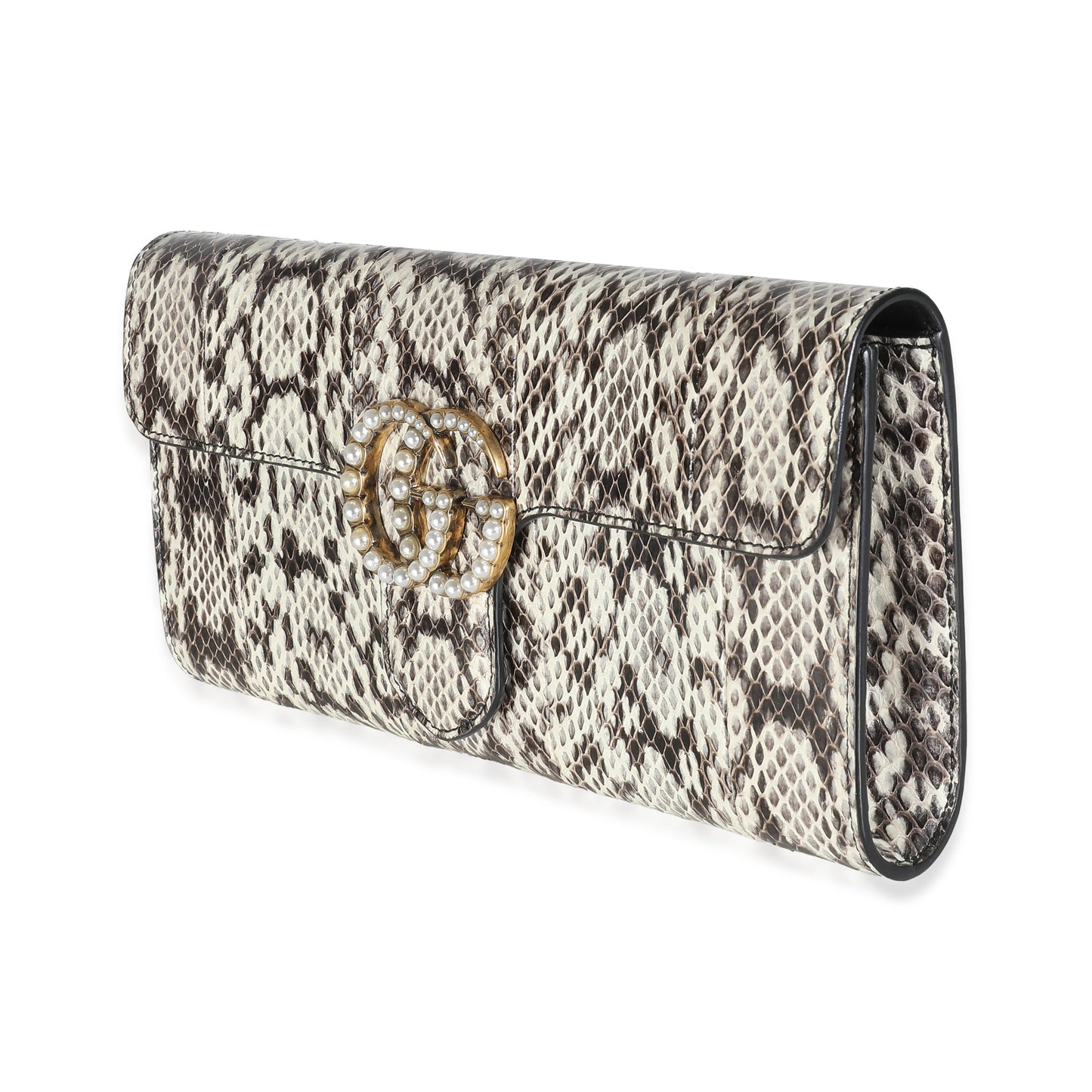 Beige Snakeskin Pearly GG Marmont Clutch