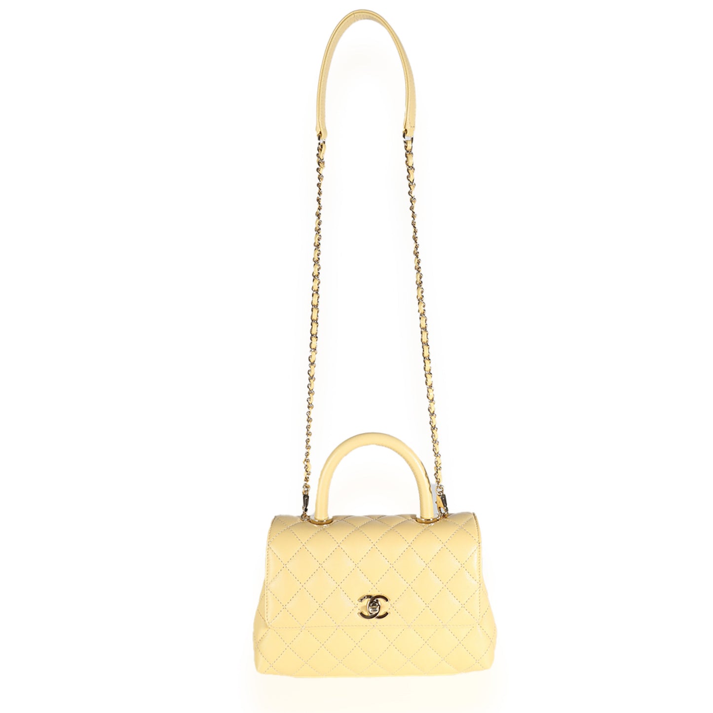 Yellow Quilted Caviar Small Coco Top Handle Bag