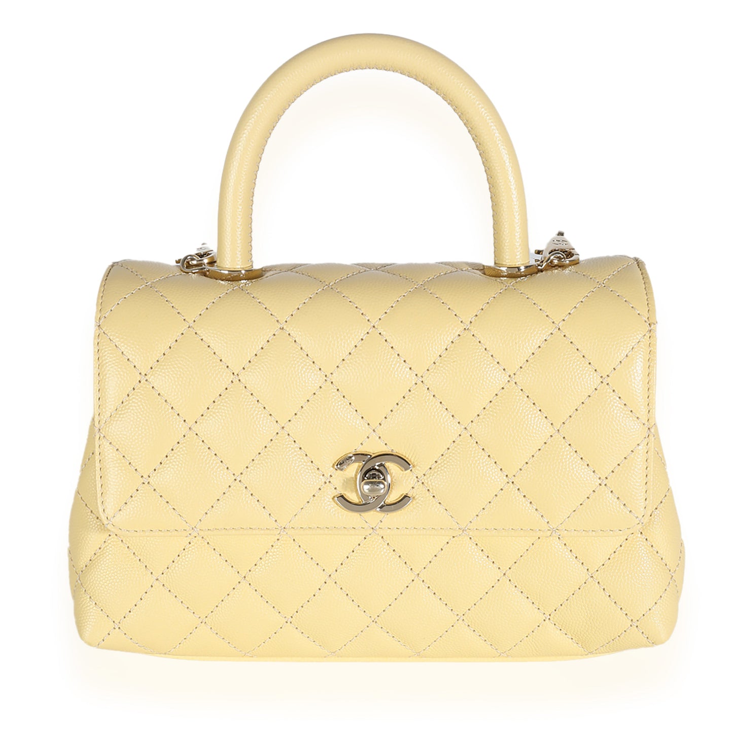 Yellow Quilted Caviar Small Coco Top Handle Bag