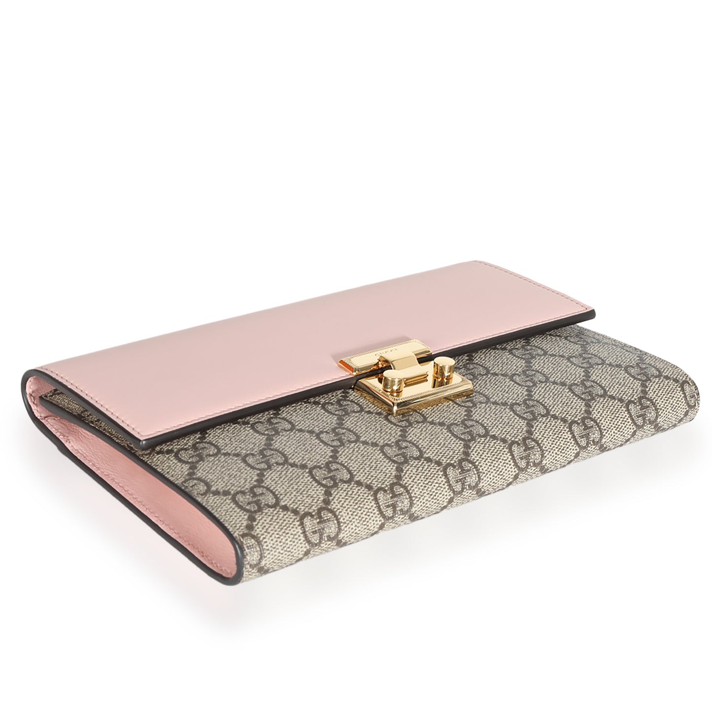 Pink Calfskin GG Supreme Canvas Padlock Clutch