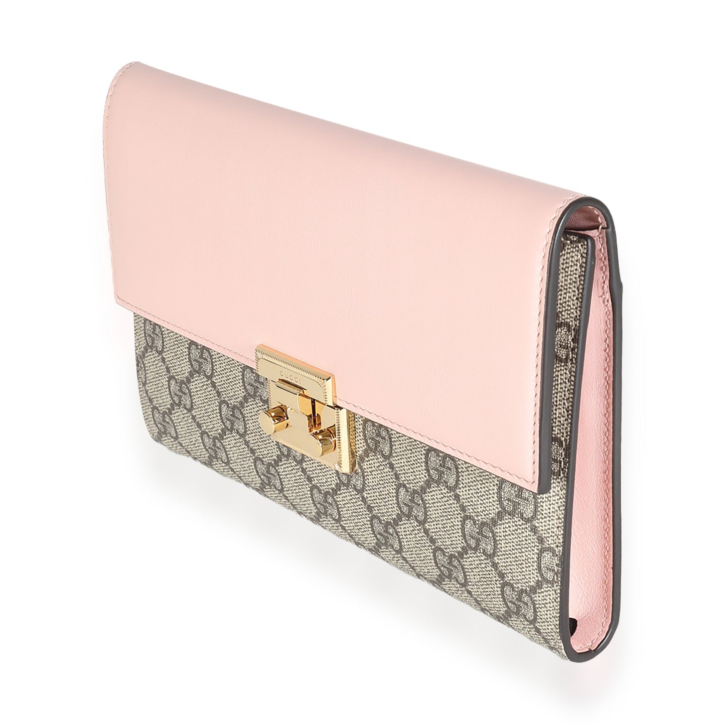 Pink Calfskin GG Supreme Canvas Padlock Clutch