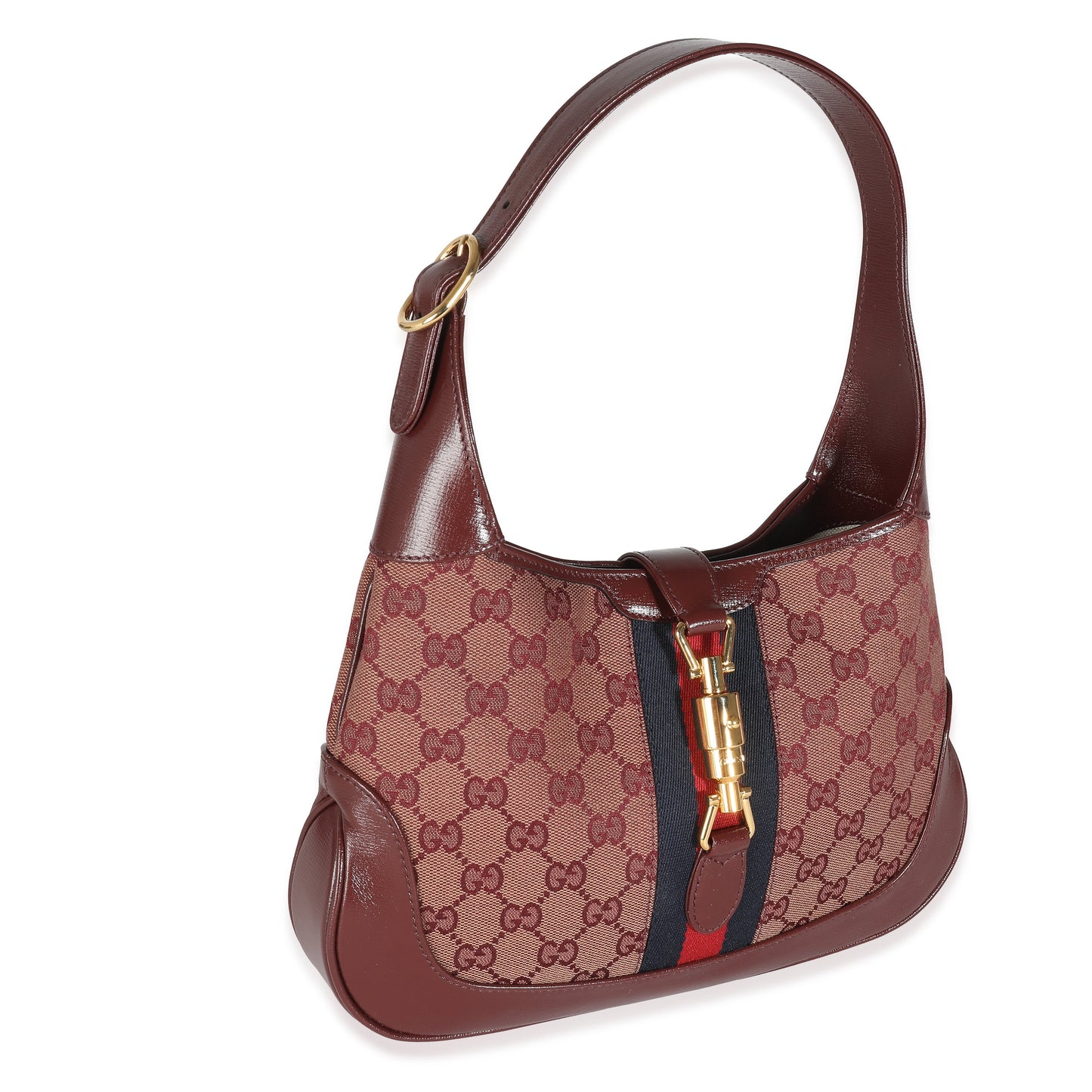 Burgundy GG Canvas Calfskin Web Small Jackie 1961 Hobo