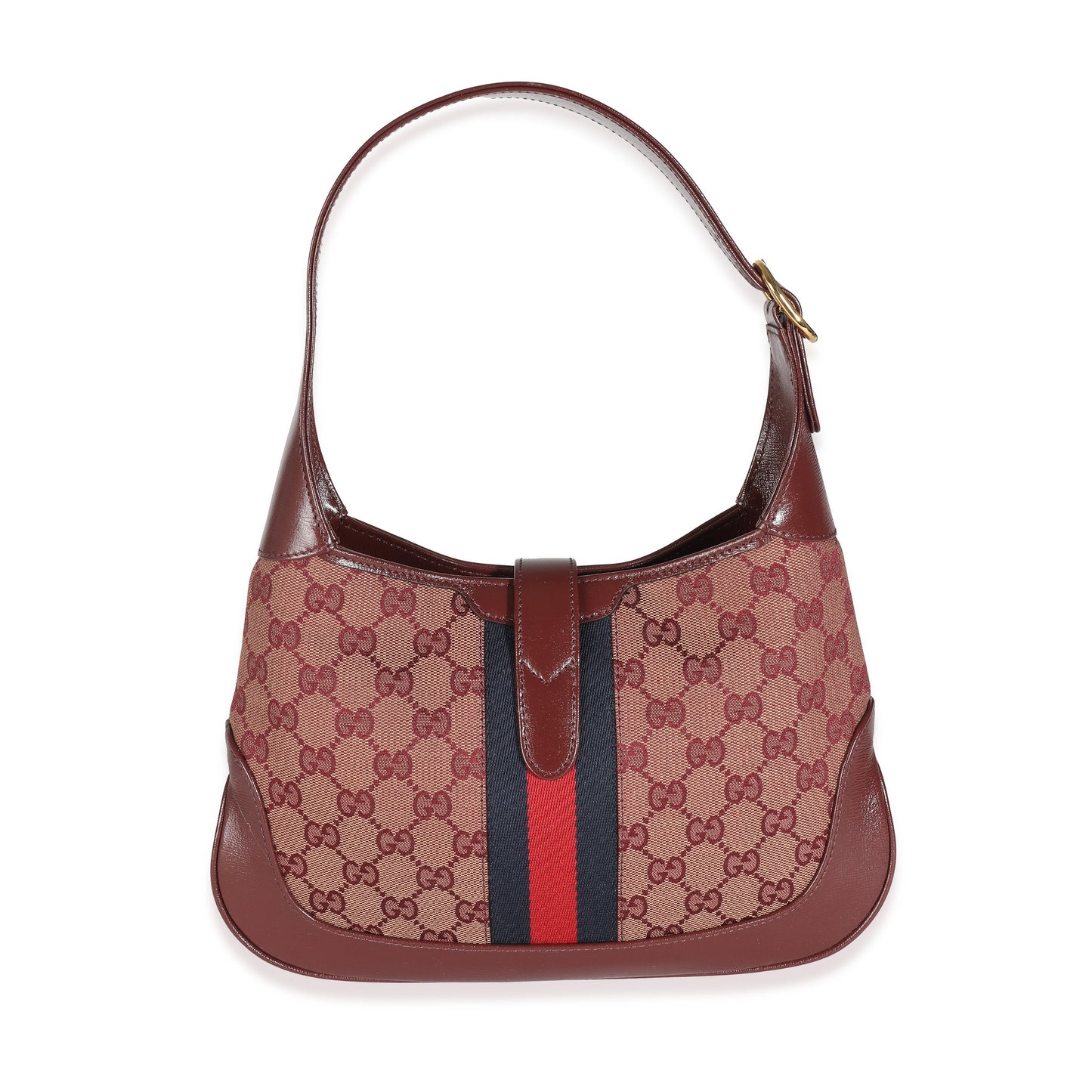 Burgundy GG Canvas Calfskin Web Small Jackie 1961 Hobo