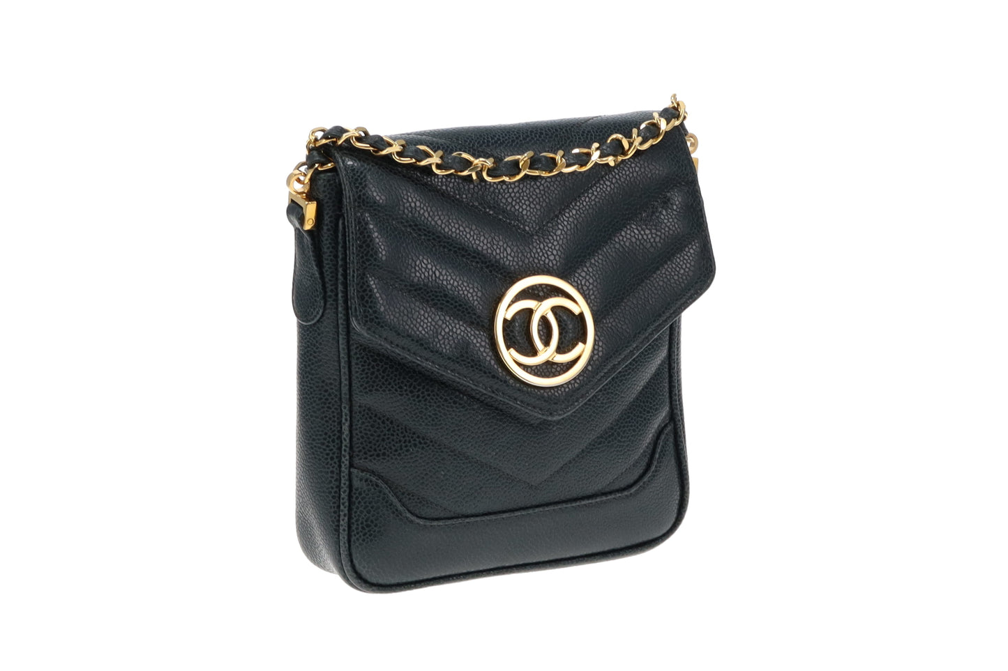 Chanel Vintage Teal Caviar Chain CC Bag 1991 (2 series)