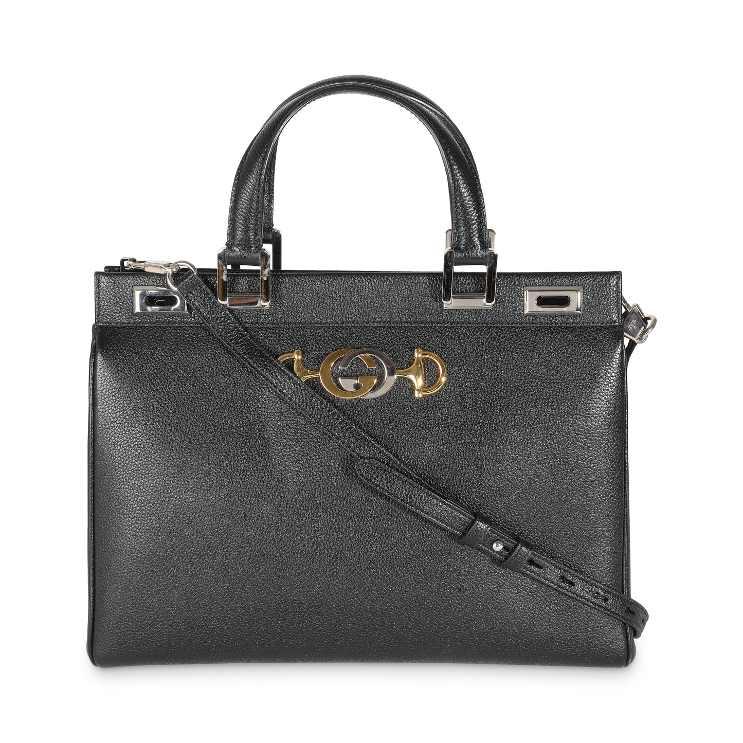 Black Pebbled Calfskin Medium Zumi Top Handle Tote