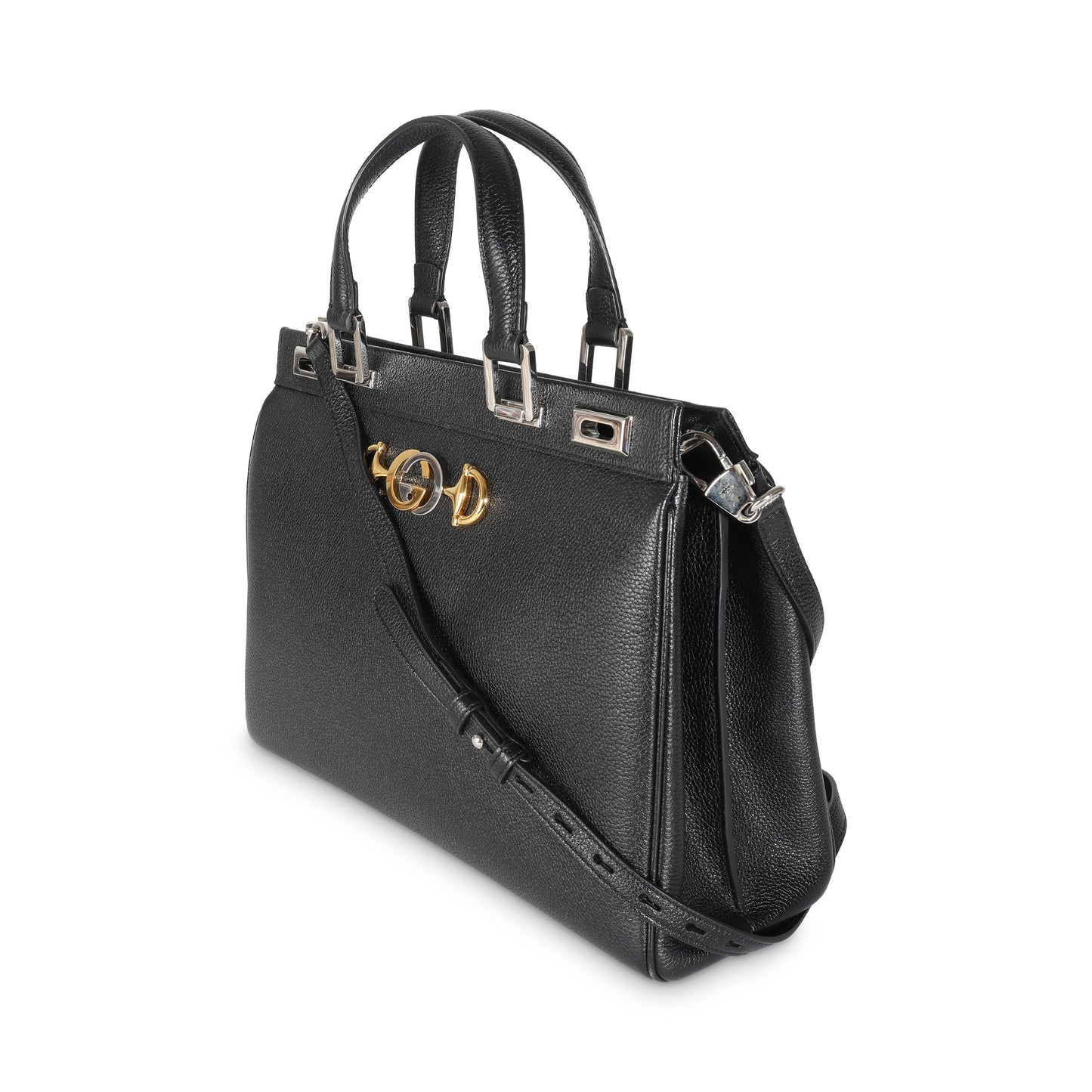 Black Pebbled Calfskin Medium Zumi Top Handle Tote