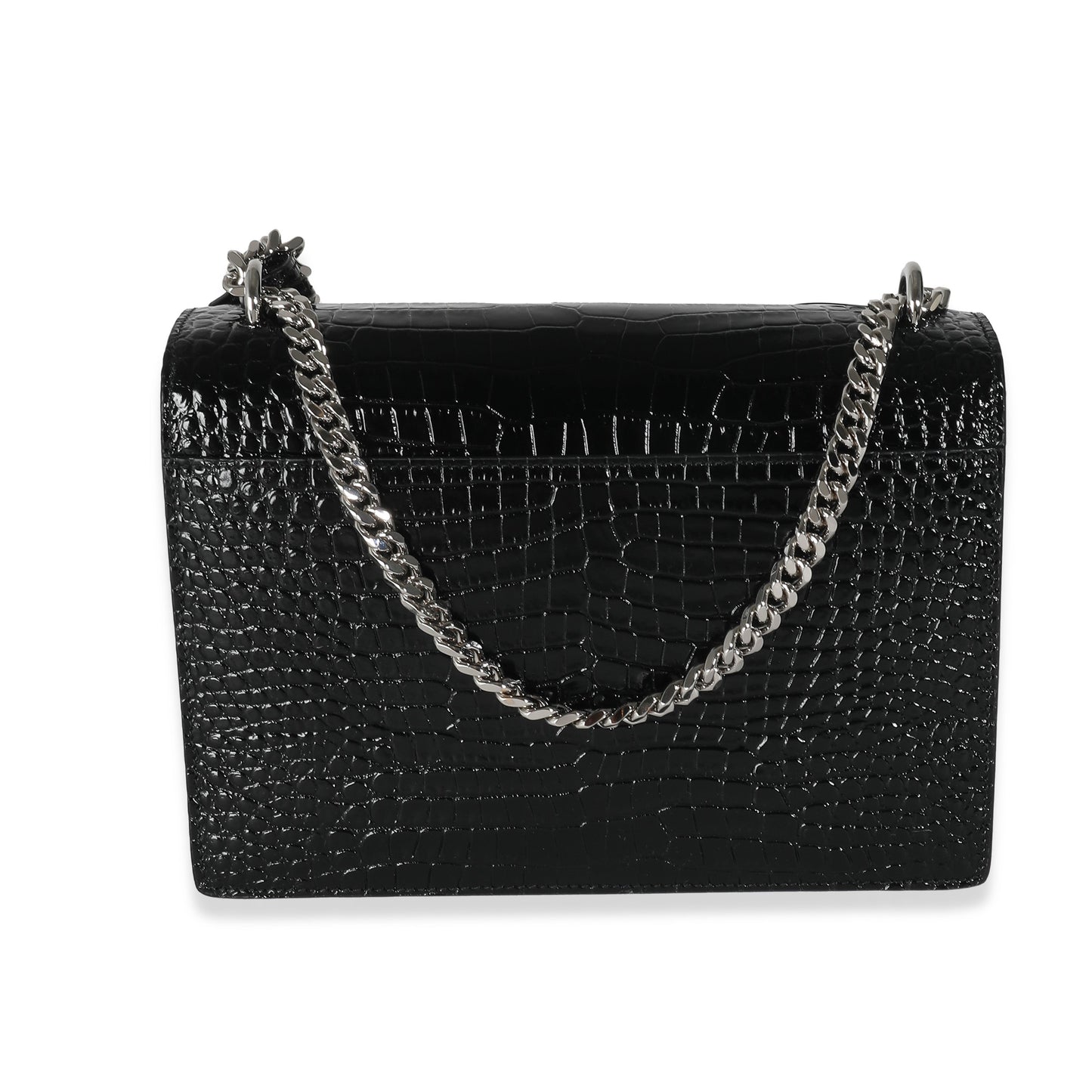 Shiny Black Croc Embossed Medium Sunset Bag