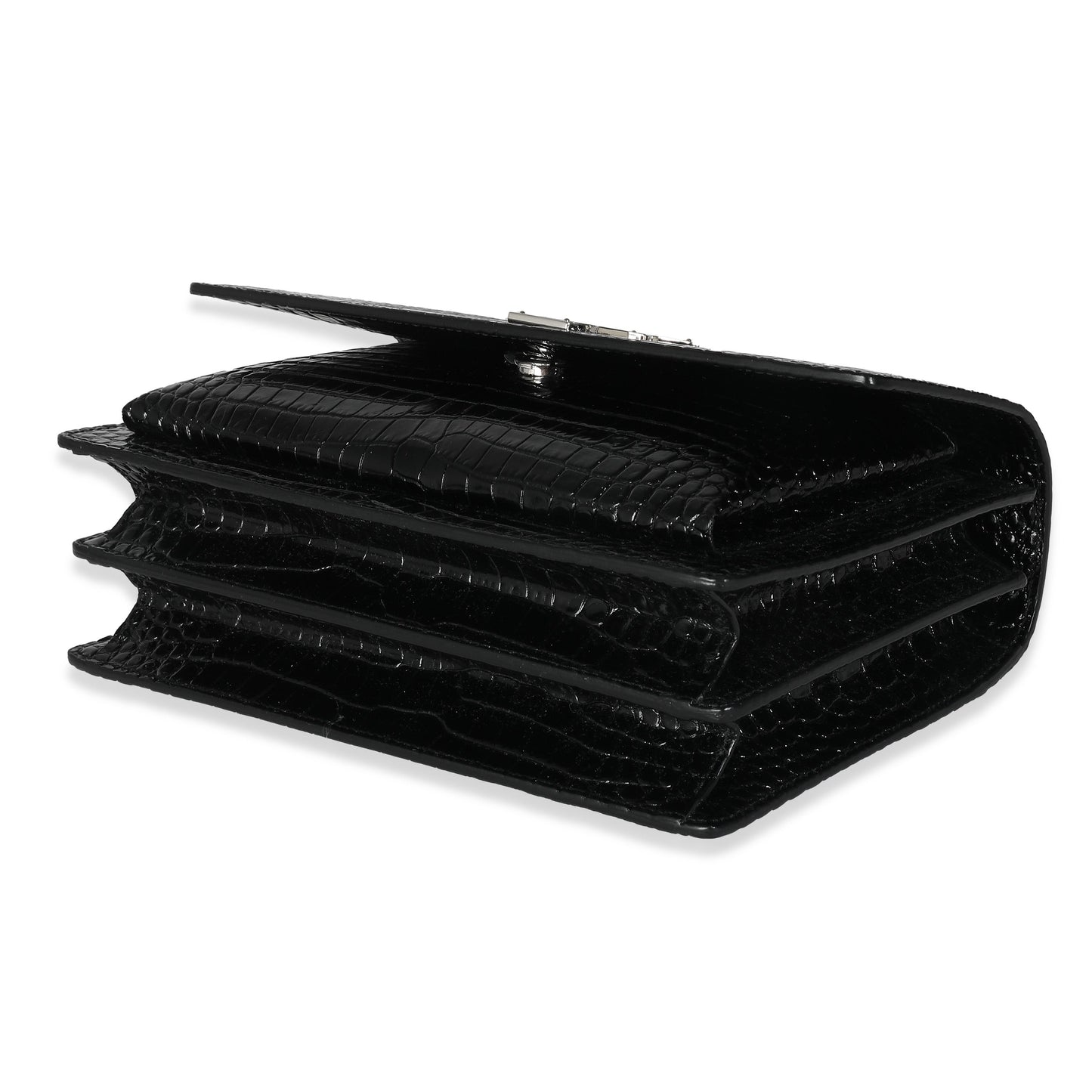 Shiny Black Croc Embossed Medium Sunset Bag