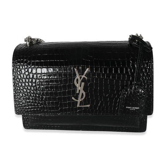 Shiny Black Croc Embossed Medium Sunset Bag