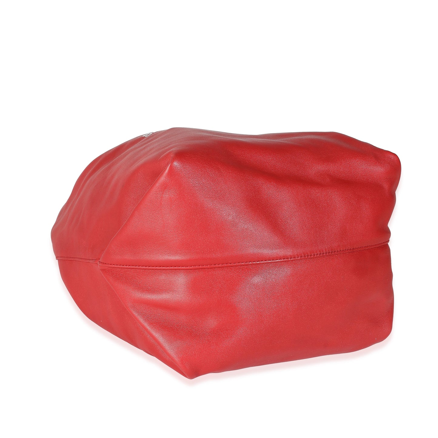 Red Lambskin Teddy Drawstring Bucket Bag