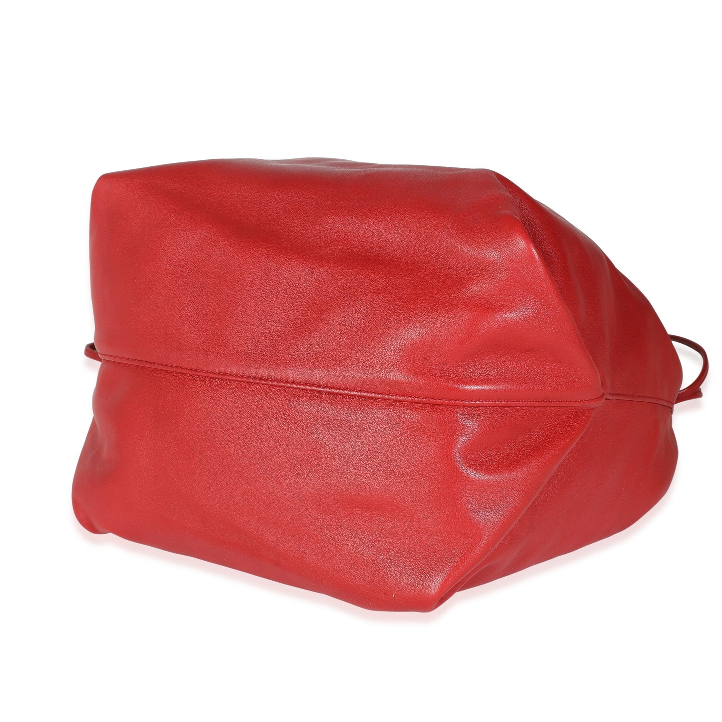 Red Lambskin Teddy Drawstring Bucket Bag