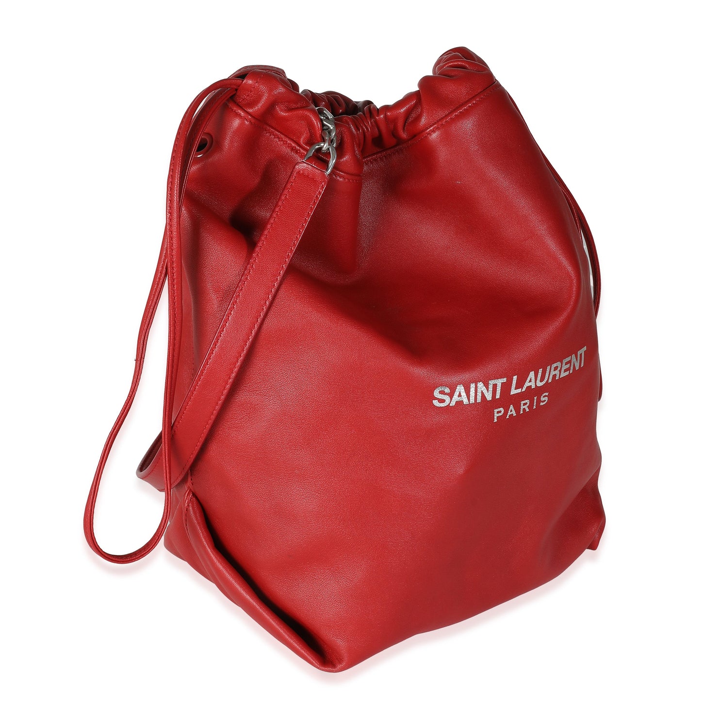 Red Lambskin Teddy Drawstring Bucket Bag