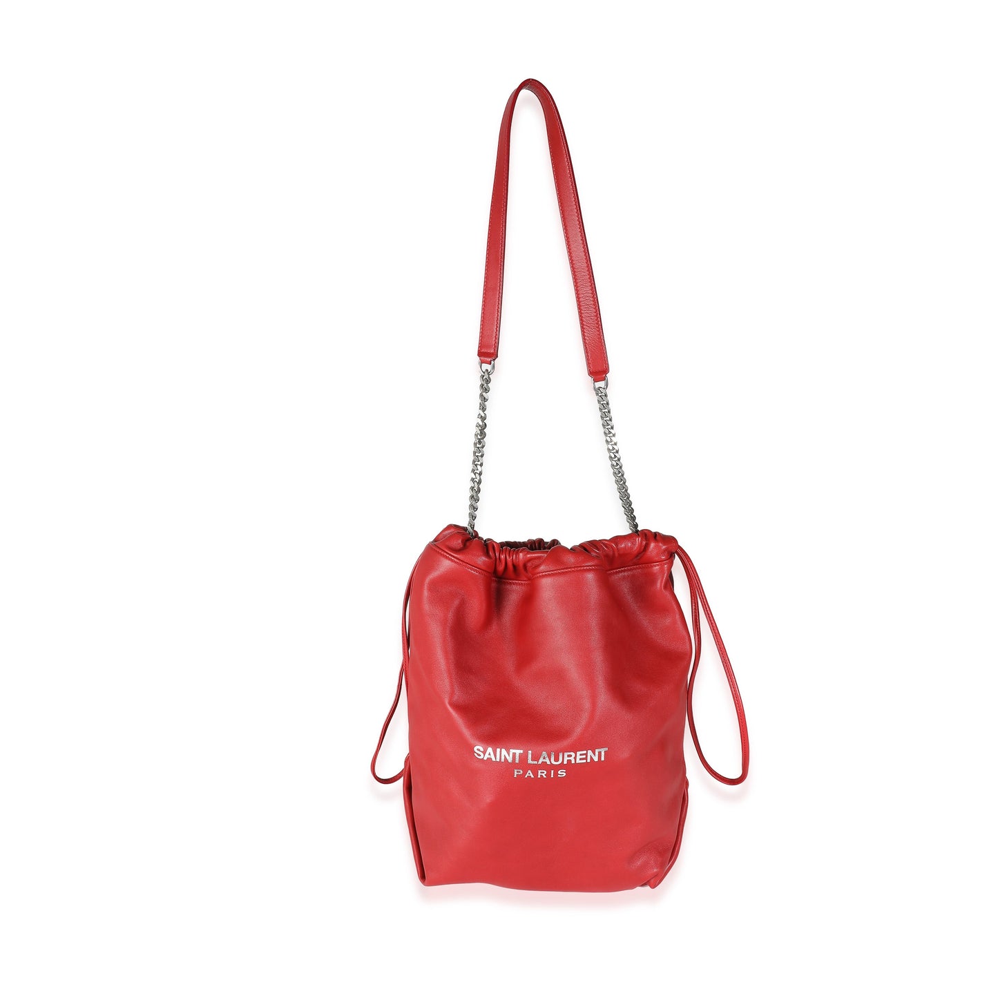 Red Lambskin Teddy Drawstring Bucket Bag