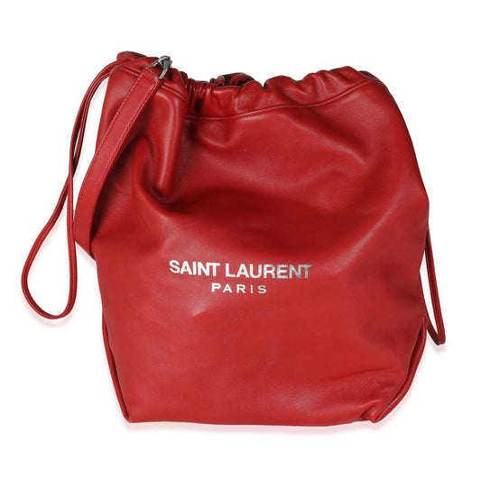 Red Lambskin Teddy Drawstring Bucket Bag