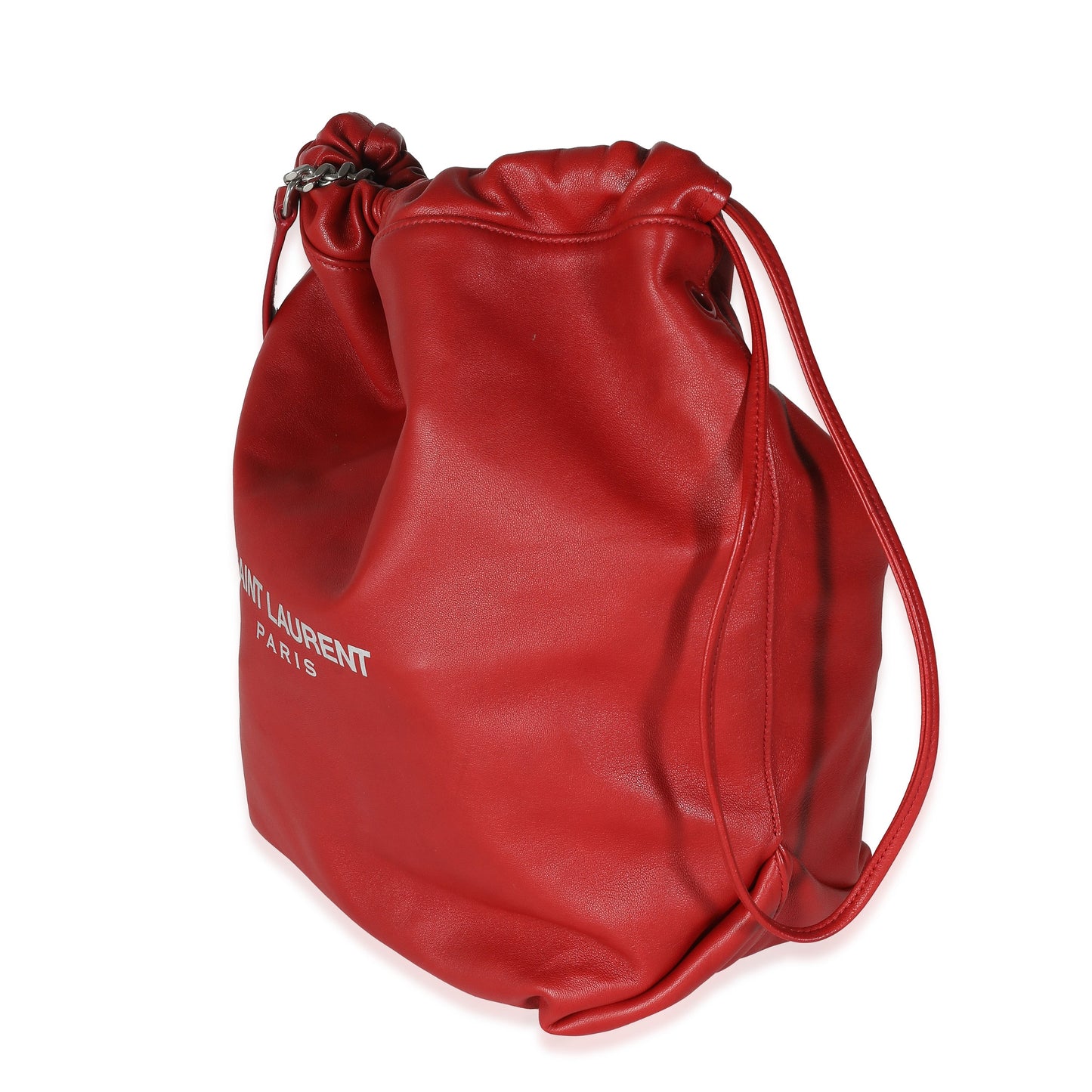 Red Lambskin Teddy Drawstring Bucket Bag