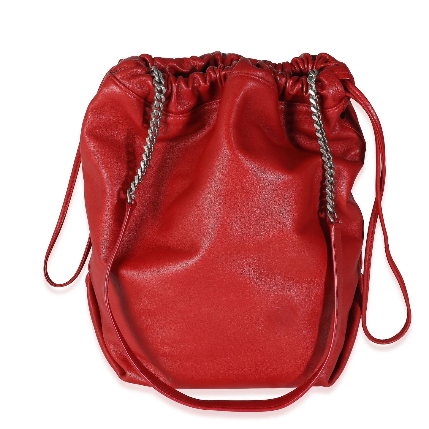 Red Lambskin Teddy Drawstring Bucket Bag