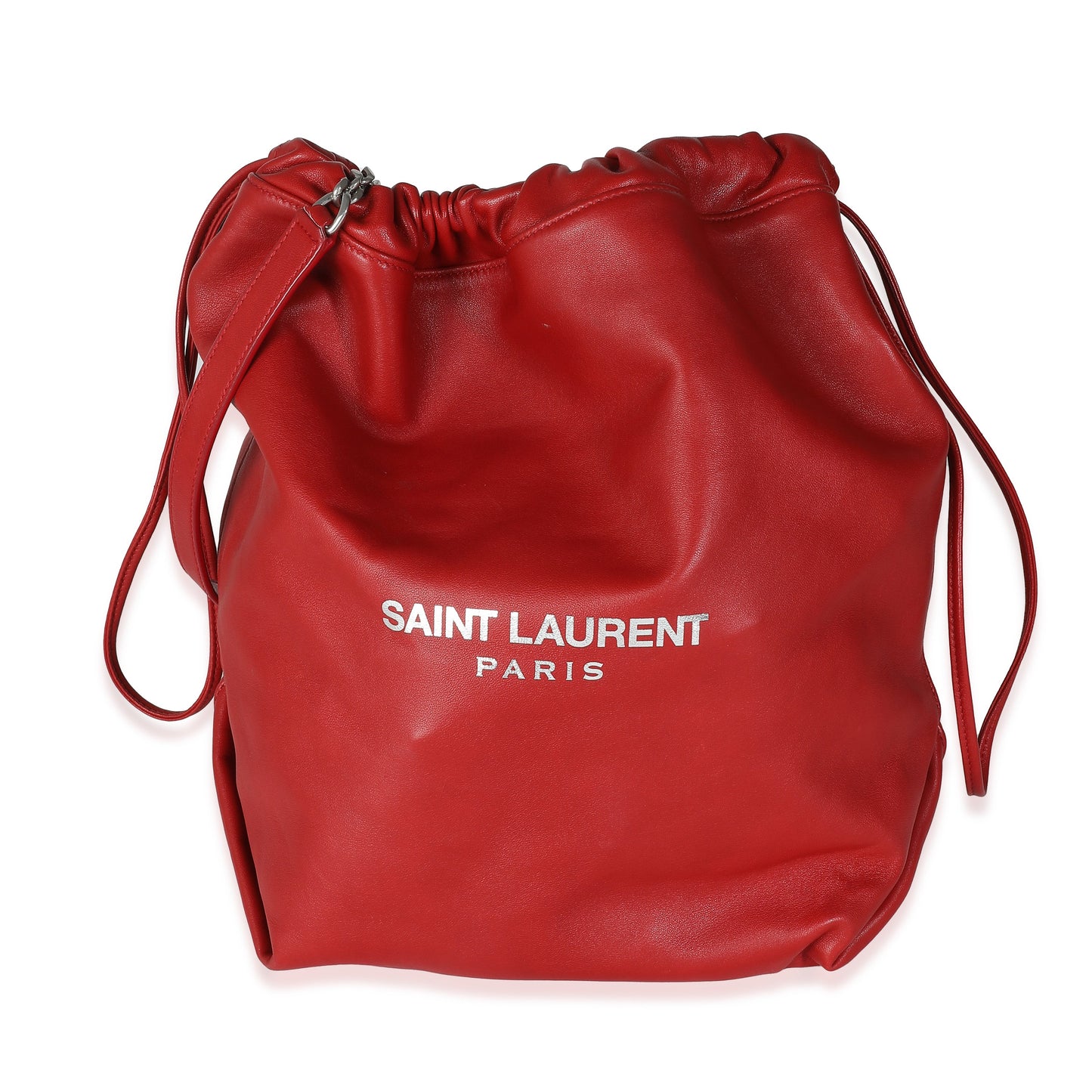 Red Lambskin Teddy Drawstring Bucket Bag