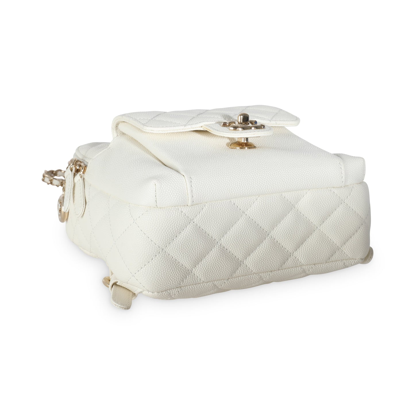 White Quilted Caviar Small CC Day Backpack