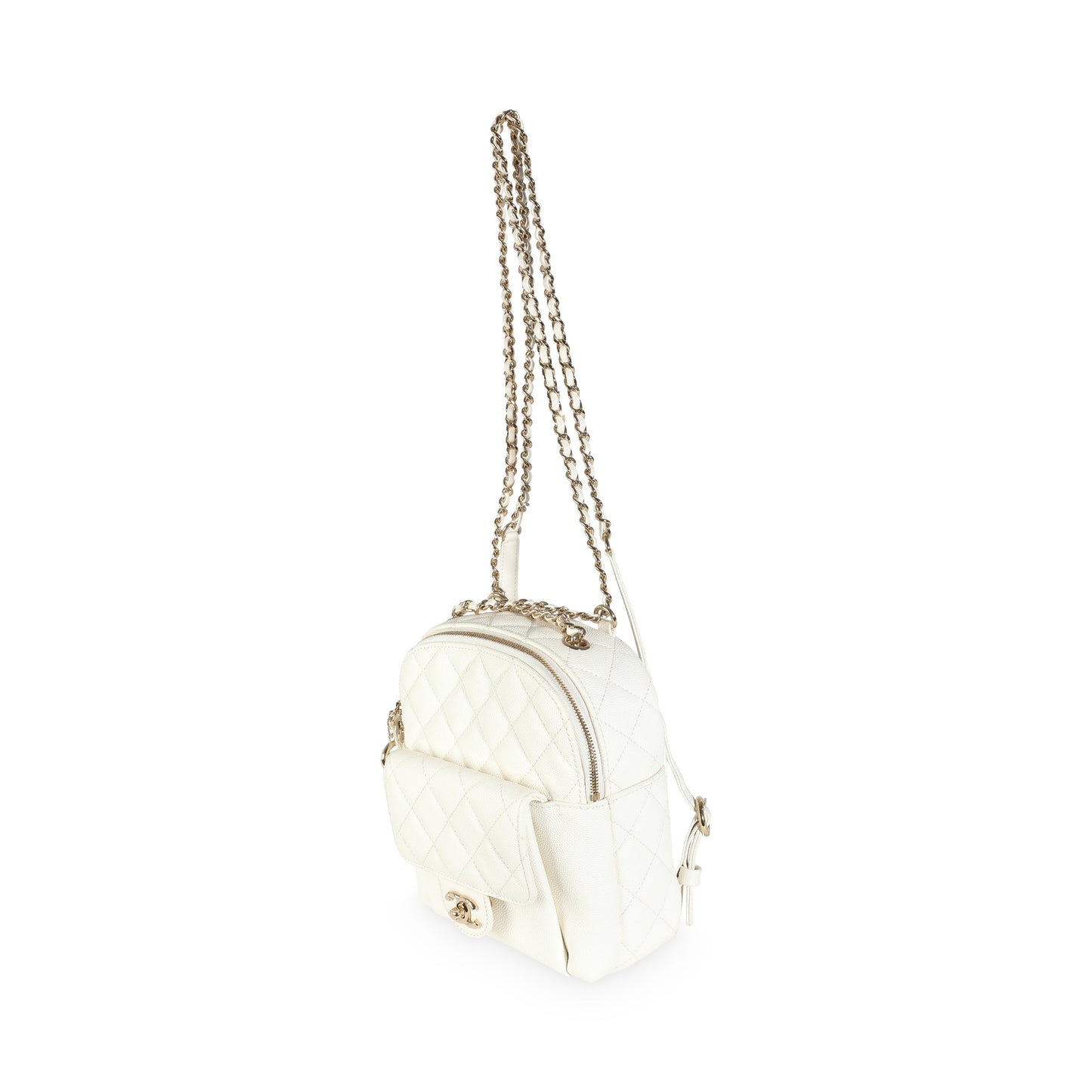 White Quilted Caviar Small CC Day Backpack