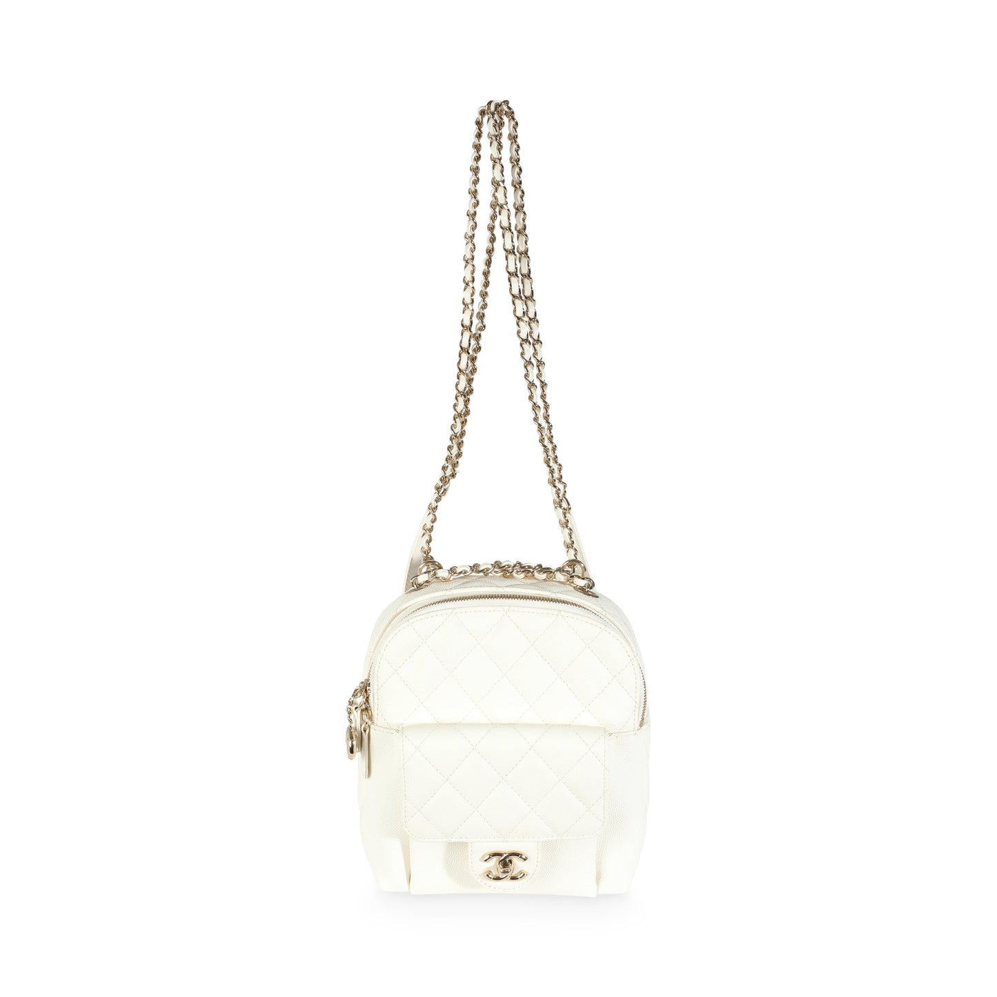 White Quilted Caviar Small CC Day Backpack