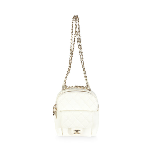 White Quilted Caviar Small CC Day Backpack