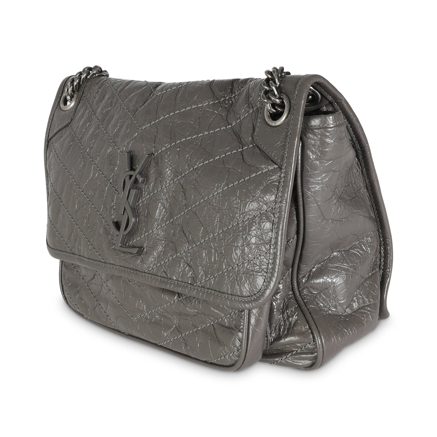 Storm Crinkled Calfskin Matelasse Medium Niki Chain Satchel